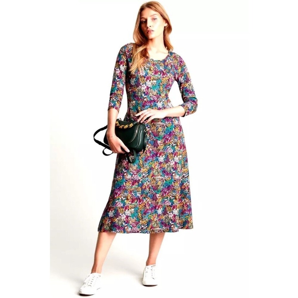 Joules Elodie Dress Womens 10 Navy Floral NWOT Pockets Whimsical Botanical Midi
